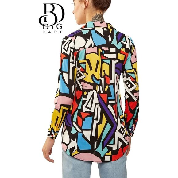 Women Red Blouses  Fashion, Long Sleeve Button Down Shirts Dressy Casual Tops - Picture 3 of 9